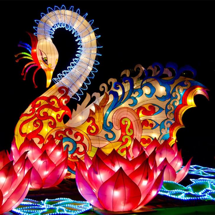 LED Handmade Beautiful Swan Lanten Silk Lantern Fabic For Park